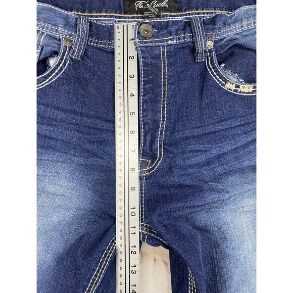 True Luck Jeans Mens 36x30 Blue Denim Dark Wash Straight Leg Distressed Stretch - Picture 6 of 10